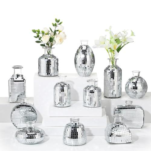 RimCereal 12 Pcs Mini Disco Ball Vase Bulk Glass Disco Ball Flower Vase Disco Ball Decorations for Party Wedding Birthday Home Bedroom Kitchen Office