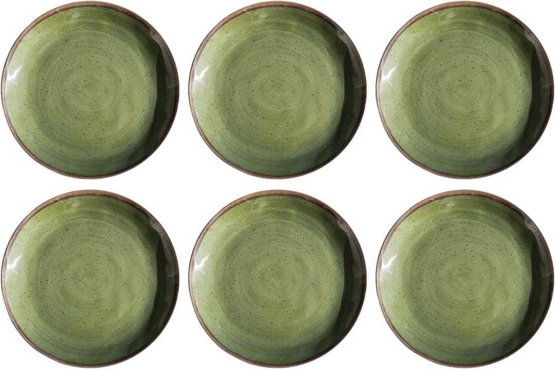 Retreat Pottery Green newWave Microwave Safe Premium Melamine Dinner Plate, Set of 6, 10.5"