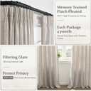 Greyish Brown Linen Sheer 90 Inch Curtains for Sliding Glass Doors 4 Panels Set, Memory Trained Pinch Pleated Light Filtering Country Windows Curtain 90 Inches Long Dining Room Privacy Heavy Drapes