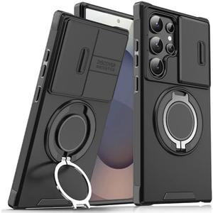 for Samsung Galaxy S25 Ultra Case with Slide Camera Cover, for Samsung S25 Ultra Case with Magnetic Ring Stand, Mag-Safe Cover Military Grade Drop Protection Shockproof Phone Case S25 Ultra (Black)