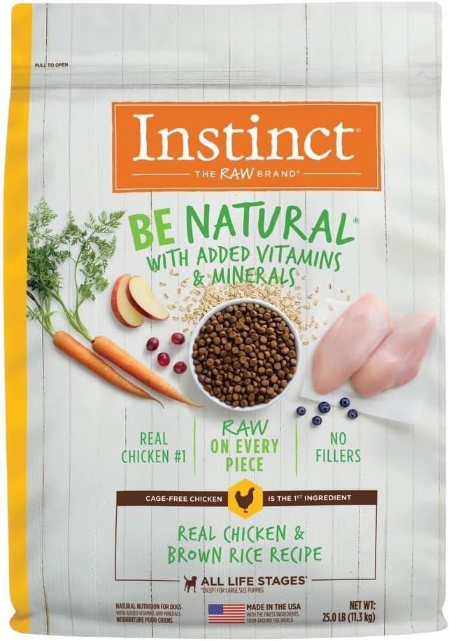 Instinct Be Natural, Natural Dry Dog Food, Raw Coated Kibble - Real Chicken & Brown Rice, 25 lb. Bag (25 Pound (Pack of 1))