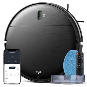 Robot Vacuum and Mop Combo, 2 in 1 Mopping Robot Vacuum Cleaner with Schedule, Wi-Fi/Voice/App, Strong Suction, Easy of Use, Self-Charging Robotic Vacuum, Slim, Ideal for Hard Floor, Pet Hair, Carpet (Black)
