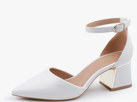 Mucccute Women's Pointed Toe Pumps Shoes Ankle Strap Chunky Low Heels Metal Lined Sandals Designed for Women, 8.5