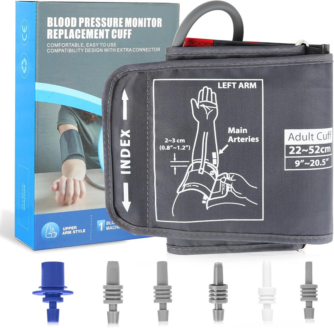 XL Blood Pressure Replacement Cuff Arm - 9"-21" Wide-Range Extra Large BP Cuff Fits from Medium to XLarge Big Arms, 6 Sizes of Connectors Compatible with Omron and Other Brands (Cuff Included Only)