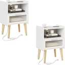 MMEOLUOOK Nightstand with Charging Station, Bedside Tables, End Table Side Table with 2 Tiers Storage Space, for Bedroom, Living Room, White MLBZ07WE-2, 15.7 inches x 11.8 inches x 25.2 inches