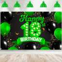 Happy 18th Birthday Green and Black Banner Backdrop Cheers to 18 Years Old Confetti Balloons Theme Decor Decorations for Girls 18 Years Old Birthday Party Bday Supplies Background Gift Glitter