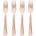 Prestee Set of 100 Rose Gold Plastic Forks Disposable - 7-in Heavy-Duty Fork Flatware - Bulk Pack Fancy Silverware - Sturdy Pink Cutlery for Weddings, Birthday Parties, Buffets, Catering and Events