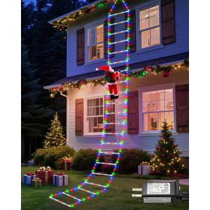 338 LED Christmas Lights Indoor Outdoor Decorations, 10FT Christmas Decorative Ladder Lights with Santa Claus 8 Modes Waterproof Xmas Tree Light for Garden Window Home Wall Decor, Multicolor