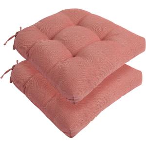Indoor/Outdoor Tufted Seat Cushions with Ties Set of 2, 19"x19" Chair Cushions for Dining Chairs, Waterproof Chair Pads for Garden Patio Kitchen Home-Light Coral Red