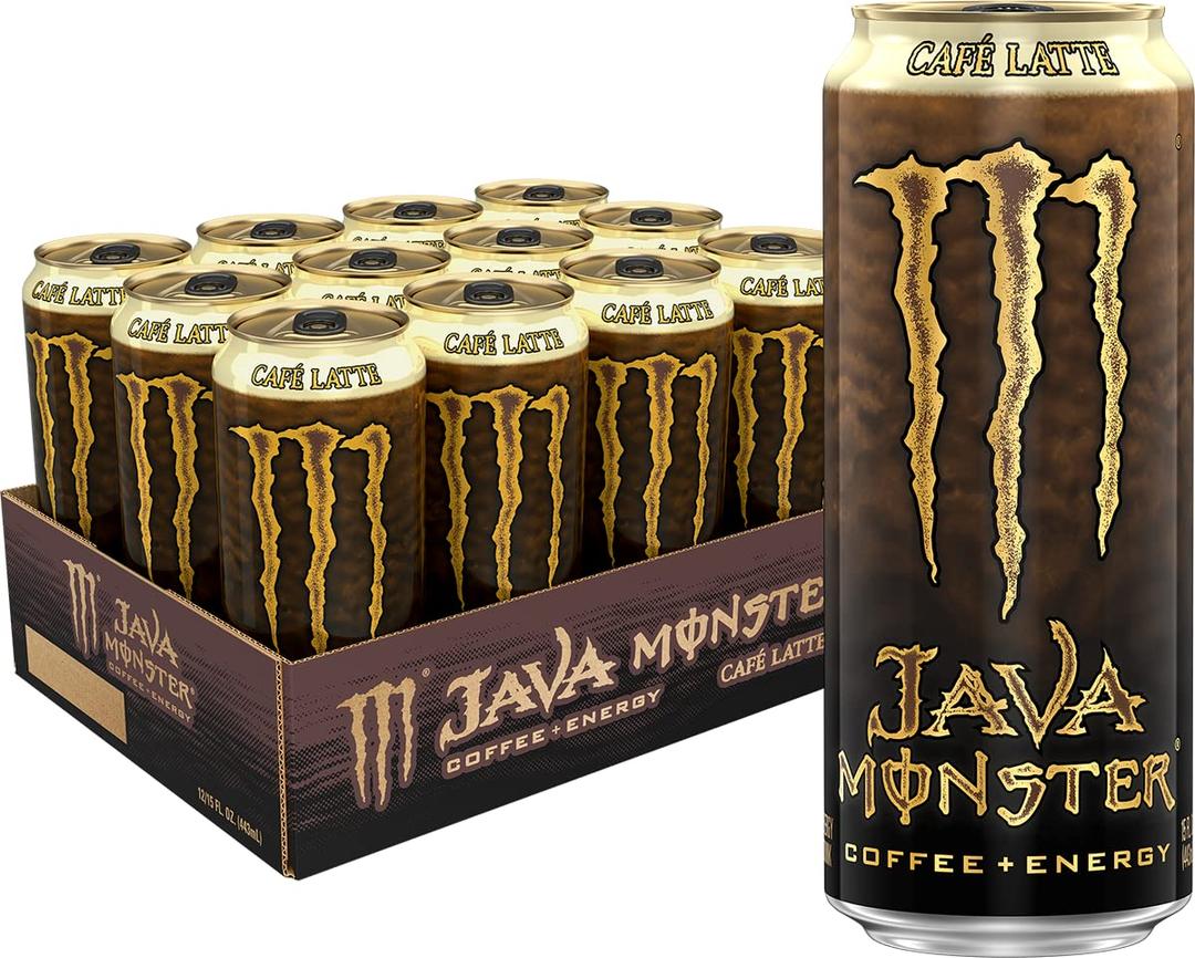 Java Monster Caf Latte, Coffee + Energy Drink, 15 Ounce | Pack of 12