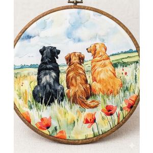 embroidery art piece Three Dogs Decoration