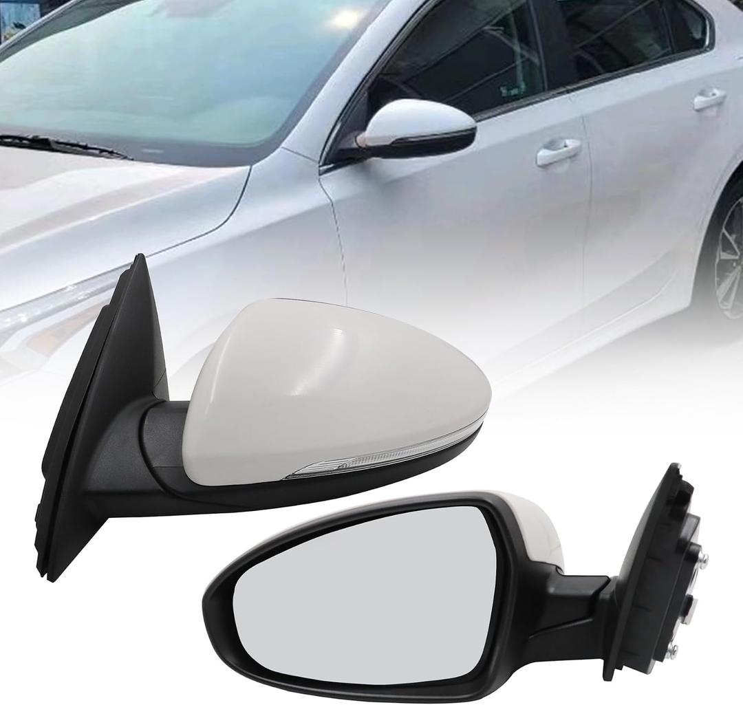 XQSMWF Driver Side Mirror Assemblym, Fit for KIA Forte 2019-2024 Replace 87610M7090 KI1320225 With Left Side Turn Signal Lamp Power Glass Heated Manual Folding Blind Spot Detection 8Pins