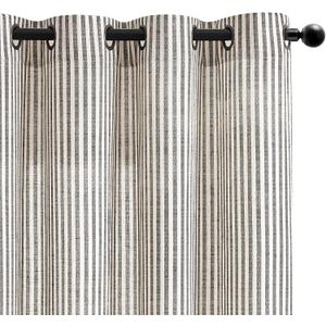 Vangao Linen Stripe Black Curtains Tickingstripe Light Filtering Window Curtains Pinstripe Printed on Beige Drapes 96 Inches Long for Living Room Bedroom Dorm 2 Panels, 50"W x 96"L