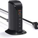 USB C Charging Station for Multiple Devices,55W Multiport USB Tower Charger,5 Port USB C Wall Charger Block for iPhone,iPad,Samsung (Black)