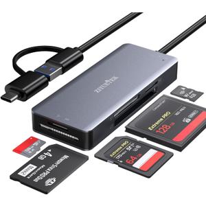 USB C USB3.0 SD Card Reader, 5in1 Multi Card Reader for SD/TF/CF/Micro SD/MS/M2, Drive Free for iPhone 15 pro max/Windows/Mac/Linux/Android (USB3.0 and Type-C)