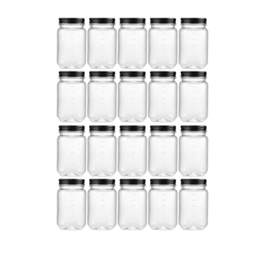 novelinks 16 oz Clear Plastic Jars with Lids, Refillable 16oz Mason Jars with Lids & Storage Containers for Kitchen & Household Use (20 Pack,grey)