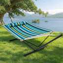 SUPERJARE 12ft Double Hammock with Stand, Rope Hammock for 2 Person, Detachable Hammock Bed and Pillow, Portable, Anti-Tip Safety Ropes, Carry Bag, Outdoor Backyard Patio Camping, Dark Cyan