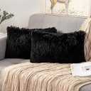 ANRODUO Pack of 2 Black Throw Pillow Covers Luxury Fluffy Pillows Faux Fur Decorative Pillows Plush Cushion Case Fuzzy Mongolian Merin Style for Bed Couch Sofa Living Room Spring Decor 12x20 Inch