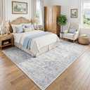 FMFUNCTEX 8x10 Washable Area Rug Blue Neutral Vintage Distressed Oriental Large Non Slip Carpet for Living Room Bedroom Soft Low Pile Indoor Mat Retro Throw Rug for Dining Room Kitchen Office Nursery