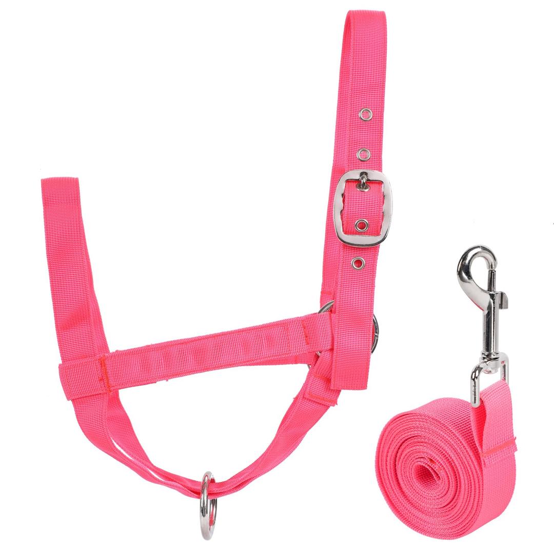 Cow Halter Cattle Halters Adjustable Calf Halter with Leading Rope for Horse Donkey Goat Nylon Cattle Training Supplies (Pink, S)