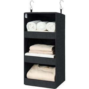 GRANNY SAYS 3-Shelf Hanging Closet Organizer, Collapsible Closet Hanging Shelves, Nursery Hanging Organizer, Black, 29 " H X 12" W X 12" D, 1-Pack
