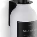 Shower Shampoo Dispenser Wall Mounted Refillable 16.9 oz White Bottle with Stainless Steel Pump & No-Drill Adhesive Holder Soap Dispenser for Bathroom (1 X White/Black)