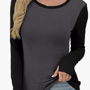 ANRABESS Women's Tops 2025 Summer Raglan Short Sleeve Shirts Casual Crew Neck Color Block Ribbed Knit Slim Fit Basic Tee Grey Black Small