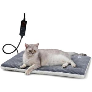 Rest-Eazzzy Heating Pad for Cats, Warming Mat with Removable Cover, 5 Level Timer & Temperature, Indoor Cat Bed, Pure-Grey, M, 1 Pack