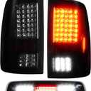 (3 Pack) Fit For 2009-2018 Dodge Ram 1500 LED Smoke Lens Tail Light Assembly + 3rd Brake Light fits 2010-2018 Ram 2500 Only Fit factory incandescent and Without Projector Headlights Models