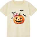 Boys Halloween Shirt with Cute Pumpkin, Ghost, Bat, and Dinosaur Graphics - Classic Crewneck Cotton Tee for Ages 2-7 Years (Yellow)