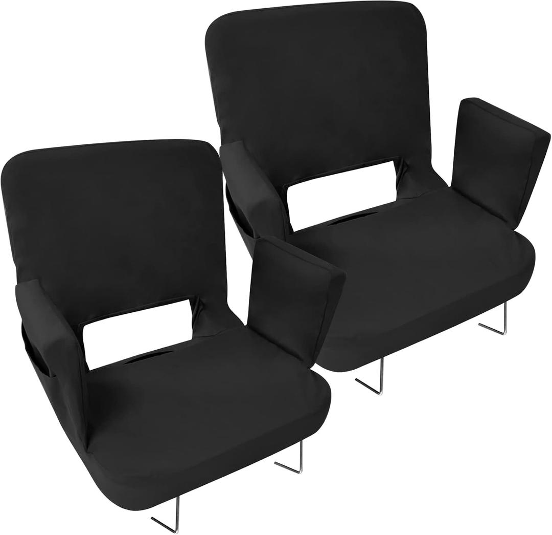 TOPSKY Stadium Seat with Back Support, Regular Size 18.7Width (Seat 17), 3 Reclining Positions, Wide Bleacher Seats with 2 Hook, Picnic Seat (2pcs Black)
