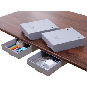 4 x 4 Pack Under Desk Drawer Self-Adhesive Desktop Storage Organizer, Hidden Attachable Slide Out Desk Drawer, Under Table Tray for Pencil Pen Stationery Office Organization, Gray