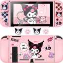 DLseego Devil Rabbit Switch Protective Case Soft TPU Shell Shockproof Scratch Resistant Cover Joy Con Skin with 4PCS Lovely Bunny & Cat Paw Thumb Grips Caps for Switch 2017 - Phone Call Rabbit Pink