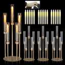 Dyna-Living Gold Candelabra Centerpiece 4 Set 26.8'' Tall Candle Holder Centerpiece for Tables, 5 Arms Candlestick Holders with Acrylic Lampshade, Gold Candelabra Floor Stands for Wedding Party Home