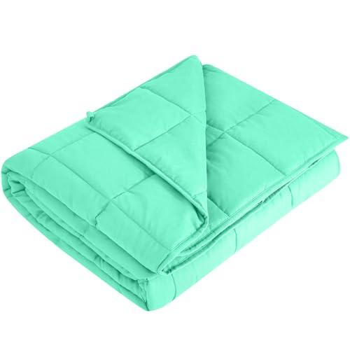 L'AGRATY Weighted Blanket - 48"x72" 15lbs Cooling Breathable Heavy Blanket Microfiber Material with Glass Beads for Adult All-Season Summer Fall Winter Soft Thick Comfort, Green