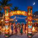 8.5 ft Tiki Inflatables Hawaiian Luau Party Decorations Summer Tropical Inflatables Tiki Archway Outdoor LED Lighted Blow up Aloha Hawaii Birthday Party Decorations for Luau Bar Beach Pool Patio