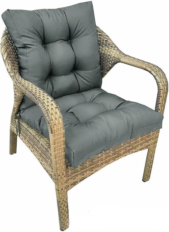 Outdoor Chair Cushions All Weather Replacement Patio Seat Pads Waterproof Outdoor Patio Furniture Cushions with Back and Ties for Wicker Chairs,41.7 * 20.8" Dark Grey
