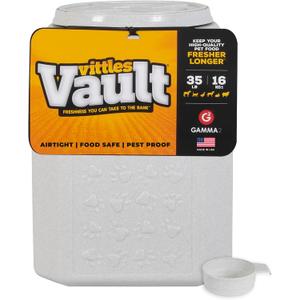 Vittles Vault Traditional Pet Food Storage Container For Dog Kibbles/Bird Seed/Oatmeal/Rice/Flour/Cereal, BPA Free Plastic, Sealed Airtight For Cat Food, Up To 35 lb, Made in USA, With Scoop, Gray