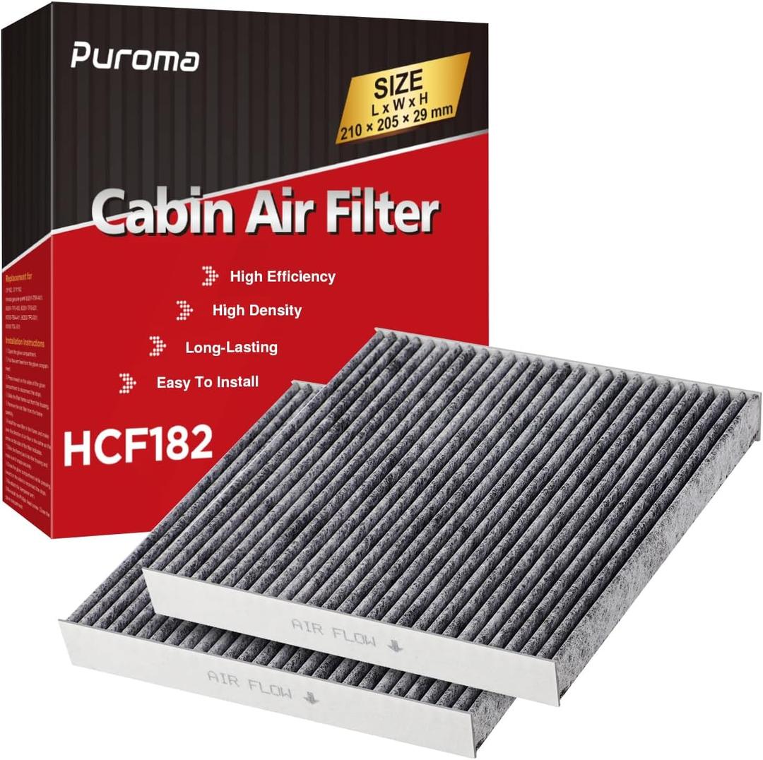 Puroma 2 Pack Cabin Air Filter with Activated Charcoal Layer Replacement for CP182, CF11182, Honda Civic, Clarity, CR-V, CR-Z, HR-V, Fit, Insight, Odyssey, Acura MDX, RDX, TLX, INTEGRA