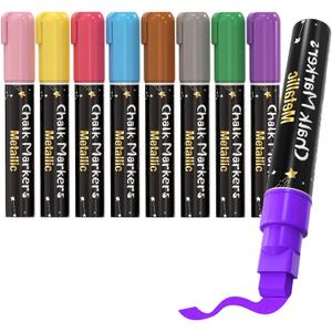 Celepen Window Chalk Markers for Cars Glass Washable, 8 Colors Metallic Jumbo Liquid Chalk Marker Pens with 10mm 3 in 1 Nib Wide Tip, Chalkboard Markers Car Window Paint Pen for Auto, Mirror, Poster