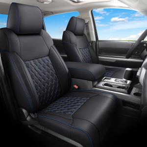 Huidasource Tacoma Front&Back Car Seat Covers, Automotive Seat Cushion Fit for 4th Gen Toyota Tacoma 2024-2026 Double&Crew Cab Trailhunter SR SR5 Limited TRD Sport/Off Road (Full Set/Black&Blue)