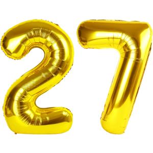 40 Inch Gold 27 Number Balloons, 72 Balloons for Women Men, Birthday Party Decorations for Wedding, Anniversaries, Celebration Party, Graduation, Photo Prop