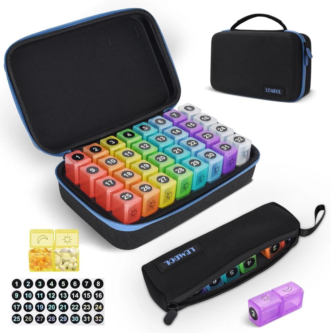 Monthly Pill Organizer 2 Times a Day, 30 Day Pill Organizer Box AM PM