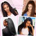 Long Yaki Straight Ponytail Extension for Black Women 20 Inch Natural Black Wrap Around Magic Paste Synthetic Clip in Ponytail Thick Kinky Straight Hair Pony Tail for Daily Use (1B)