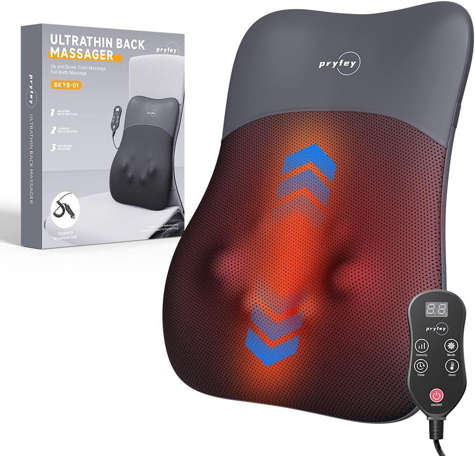 Back Massager with Heat for Pain Relief Deep Tissue, Ultrathin 4D Shiatsu Lower Back Massager, Chair Back Massager for Home Office, Gifts for Women Men