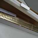 Sharp-tec Linear Shower Drain, 28inch Shower Drain with Removable Pattern Cover, Brushed Gold 304 Stainless Steel Rectangle Floor Drain, Adjustable Feet and Hair Strainer Included