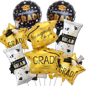 2 x 7PCS Graduation Balloons Class of 2026 - Gold Grad Cap Foil Balloon Congrats Grad Balloons for Class of 2026 Decorations - College High School 2026 Graduation Decorations