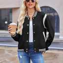 Zeagoo Bomber Jacket Women Varsity Casual Button Down Lightweight 2026 Spring Fashion Short School Outfits with Pockets (Black, M)