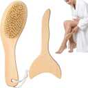 2Pcs Dry Brushing Body Brush Bristle Exfoliating Scrubber with Contoured Non-Slip Handle +Wood Therapy Massage Tools for Cellulite and Lymphatic Drainage, Body Scrubber Suitable for All Kinds of Skin