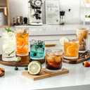 Ribbed Drinking Glasses Set of 8 - Vintage Glassware with 4 Highball (13oz) & 4 Rocks (10oz) Glass Cups, Elegant Cocktail Glasses for Water, Juice, and Ice Coffee, Mixed Drinkware